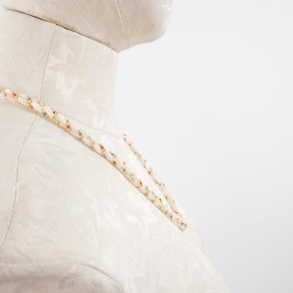 Vintage Braided Twist Beaded Necklace Gold Cream - Picture 3 of 6